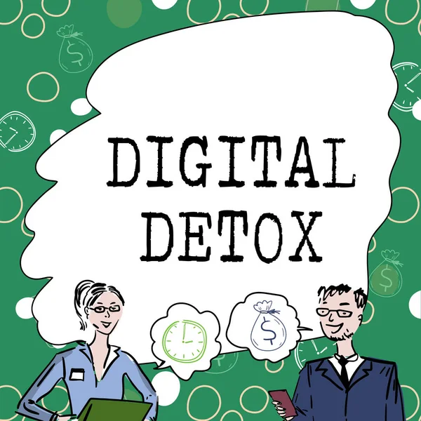 Escribir mostrando texto Digital Detox. Concepto que significa Libre de Dispositivos Electrónicos Desconéctese para Reconectar a los Miembros del Equipo Desenchufados Mirando la Lluvia de ideas de la pizarra blanca Nuevas Soluciones. —  Fotos de Stock