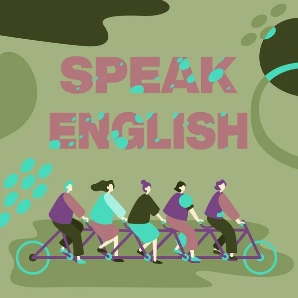 Λεζάντα κειμένου που παρουσιάζει Speak English. Word for Study another Foreign Language Online Λεκτική Μαθήματα Συνάδελφοι Ιππασία Ποδήλατο Αντιπροσωπεύοντας Ομαδική Εργασία Επιτυχής Επίλυση Προβλημάτων. — Φωτογραφία Αρχείου