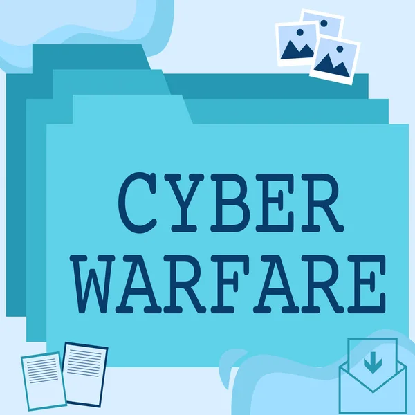 Konceptuell bildtext Cyber Warfare. Business showcase Virtual War Hackers System Attacks Digital Thief Stalker Desktop Folders Inside Web Browser Visar senaste tekniken. — Stockfoto