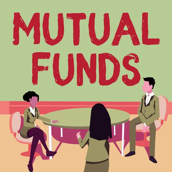 Hand writing sign Mutual Funds. Business approach An investment program funded by shareholders Individual Stocks Colleagues having meeting presenting project ideas achieving teamwork. — Stock Photo, Image