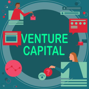 Venture Capital 'ı gösteren bir mesaj. Şirketler tarafından sağlanan İnternet Konsepti finansmanı, gelecek proje planlarını tartışan meslektaşlar tarafından küçük aşamalı projelere sağlanıyor..