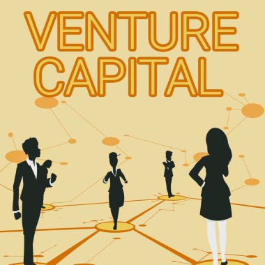 Metin Venture Capital gösterimi yazılıyor. İş Konsepti Girişim Başkenti Birkaç Takım Üyesi Ayrı Düşünen Bağlı Çizgiler.