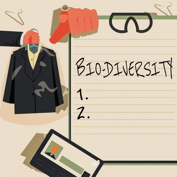 Tekstbord met Bio Diversity. Internet Concept Verscheidenheid van het leven Organismen Marine Fauna Ecosysteem Habitat Hands Holding Uniform Toon nieuwe open carrière kansen. — Stockfoto