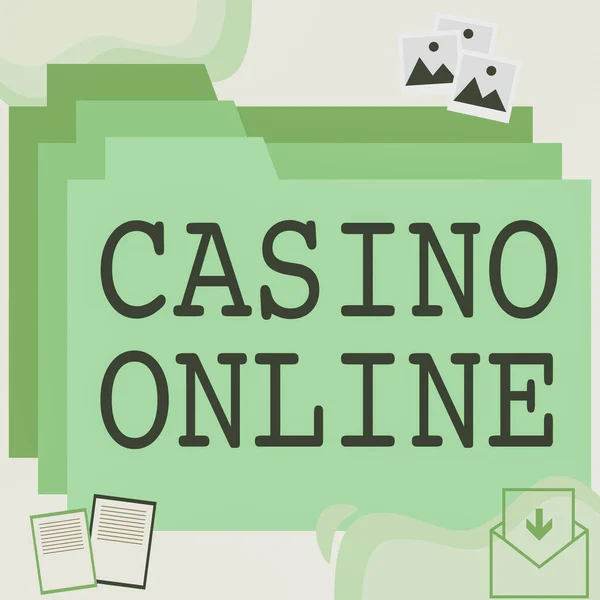 Ispirazione mostrando segno Casino Online. Concetto significato Computer Poker Gioco d'azzardo Royal Bet Lotto High Stakes Desktop Folders Inside Web Browser Mostra tecnologia recente. — Foto Stock