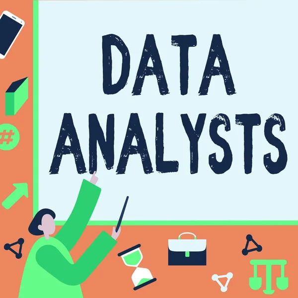 Analisti dei dati di didascalia concettuale. Parola per programmatore Progettare e creare report Identifica i modelli Businessman Pointing Fingerpresentation Board Rappresentare i progetti di pianificazione. — Foto Stock