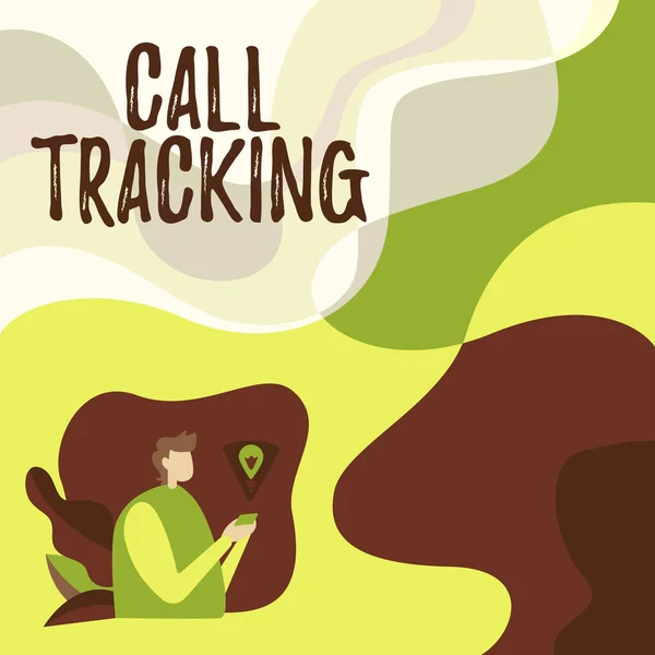 Tekst pokazujący inspirację Call Tracking. Zdjęcie koncepcyjne Wyszukiwarka ekologiczna Cyfrowa reklama Wskaźnik konwersji Biznesmen Korzystanie z telefonu komórkowego Dokonywanie planów Osiągnięcie najnowszych celów. — Zdjęcie stockowe