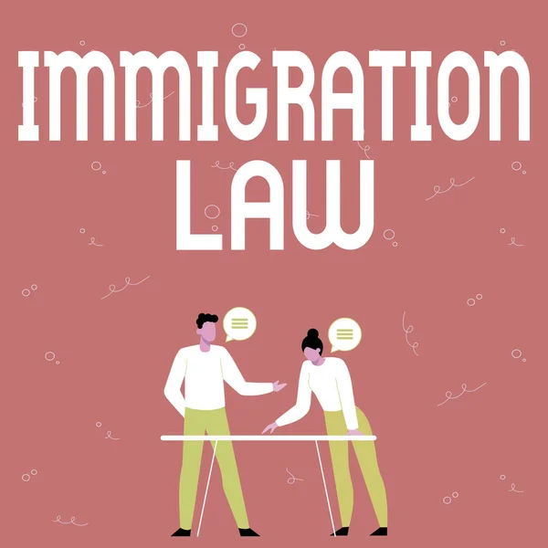 Signo de texto que muestra Ley de Inmigración. Word Written on Emigration of a citizen shall be legal in making of travel Partners Sharing New Ideas For Skill Improvement Work Strategies. — Foto de Stock