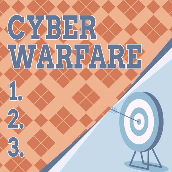 Skrivtecken för Cyber Warfare. Ord för Virtual War Hackers System Attacks Digital tjuv Stalker Target med Bullseye Representera framgångsrikt slutfört projekt. — Stockfoto