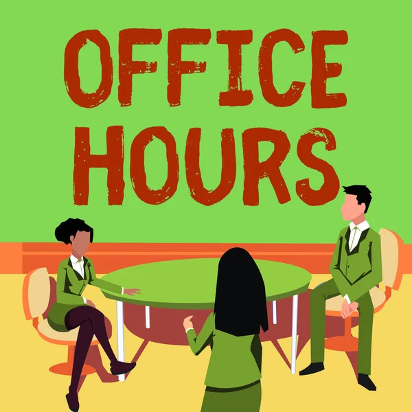 Концептуальний підпис Office Hours. Концепція означає Час, який бізнес зазвичай проводиться Робочий час Колеги зустрічаються, представляючи ідеї проекту досягнення командної роботи . — стокове фото