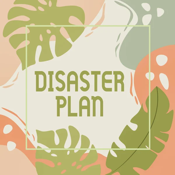 Text sign showing Disaster Plan. Business showcase Respond to Emergency Preparedness Survival and First Aid Kit Blank Frame Decorated With Abstract Modernized Forms Flowers And Foliage.