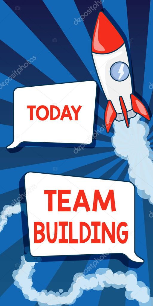 Inspiration showing sign Team Building. Business idea Types of activities used to enhance social relations Rocket Ship Launching Fast Straight Up To The Outer Space.