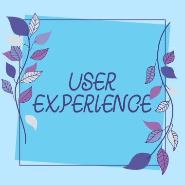 Metin Kullanıcı Deneyimi gösterimi yazılıyor. İş konsepti olarak web sitesini kullanmak özellikle Renkli Çiçekler ve Uyumlu Çiçeklerle süslenmiş Çerçeveyi kullanmanın ne kadar hoş olduğu açısından.