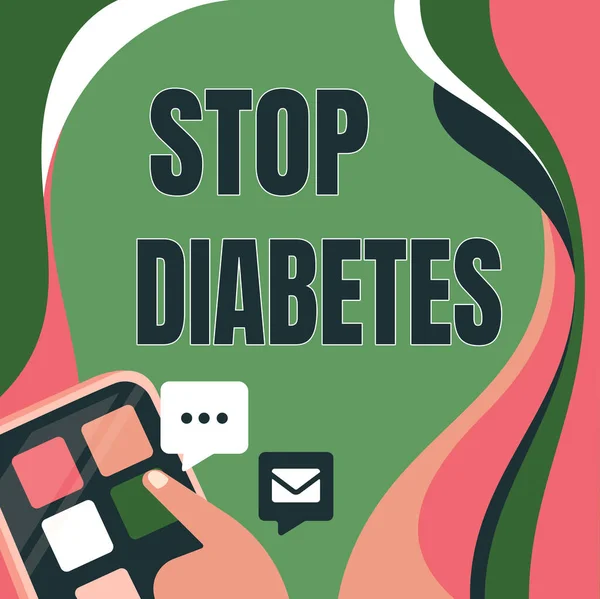 Bildunterschrift: Stop Diabetes. Internet-Konzept Blutzuckerspiegel ist höher als normal Injektion Insulin Finger drücken Anwendungstaste zur Darstellung der globalen Netzwerkverbindung. — Stockfoto