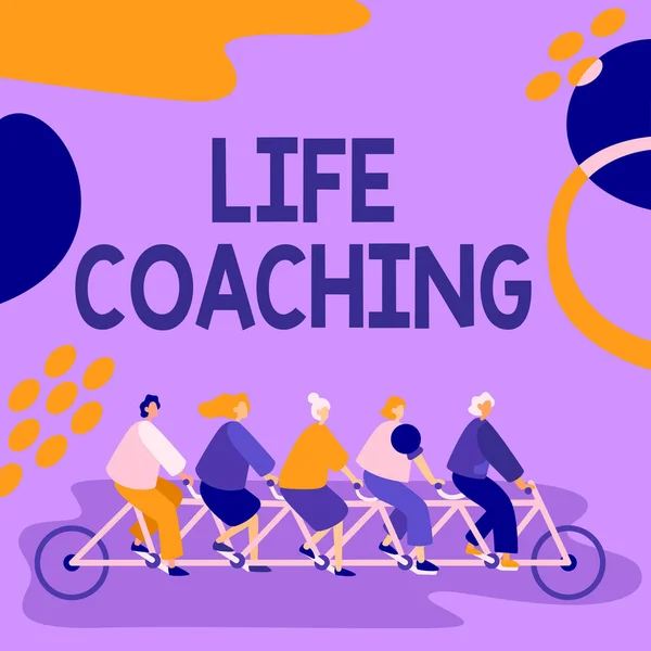 Konzeptionelles Life Coaching. Konzeptionelles Foto Verbesserung des Lebens durch Herausforderungen ermutigt uns in unserer Karriere Kollegen Fahrrad fahren stellvertretend für Teamarbeit erfolgreiche Problemlösung. — Stockfoto