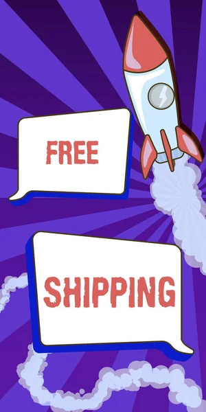 Text sign showing Free Shipping. Internet Concept Freight Cargo Consignment Lading Payload Dispatch Cartage Rocket Ship Launching Fast Straight Up To The Outer Space. — Stock Photo, Image