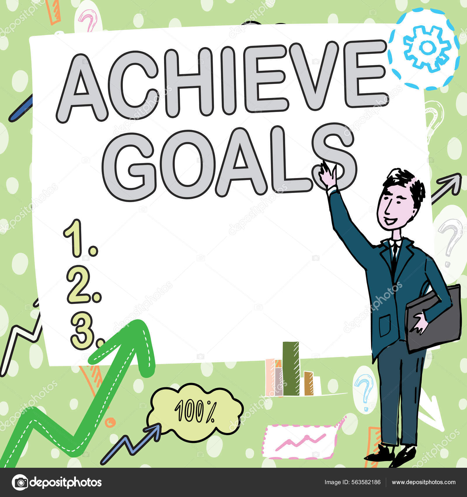 Text sign showing Achieve Goals. Internet Concept Results oriented Reach  Target Effective Planning Succeed Gentleman Drawing Standing Pointing  Finger In Blank Whiteboard. Stock Illustration by ©nialowwa #563582186, image size:1600x1700