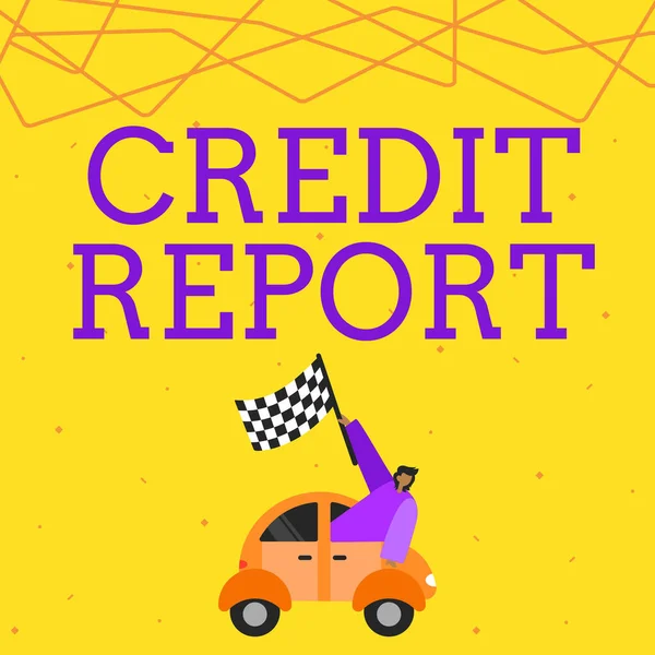 Texte inspirant Credit Report. Concept signifiant emprunter feuille de rap Bill and Dues Note de paiement Histoire de la dette Homme d'affaires agitant la bannière De la course automobile vers un avenir prospère. — Photo