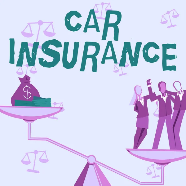 Text caption presenting Car Insurance. Concept meaning Accidents coverage Comprehensive Policy Motor Vehicle Guaranty Colleagues achieving teamwork accomplishing successful financial gain. — Stock Photo, Image