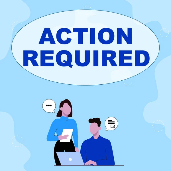 Text caption presenting Action Required. Word Written on Regard an action from someone by virtue of their position Partners Sharing New Ideas For Skill Improvement Work Strategies. — Stock Photo, Image