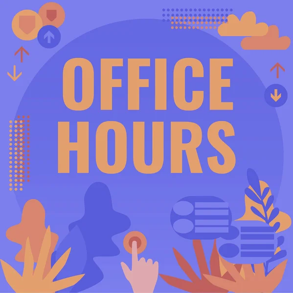Inspiration showing sign Office Hours. Business overview The hours which business is normally conducted Working time Hand Pressing Screen Showing The Futuristic Technology. — Stock Photo, Image