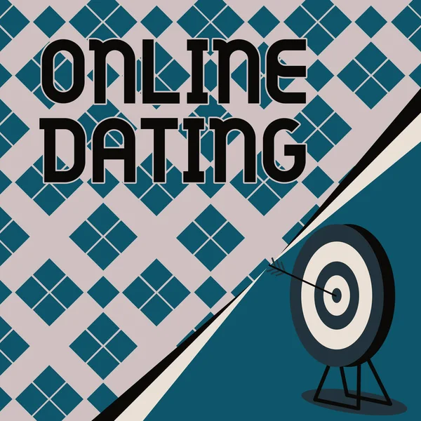 Text caption presenting Online Dating. Business overview Searching Matching Relationships eDating Video Chatting Target With Bullseye Representing Successfully Completed Project. — Stock Photo, Image