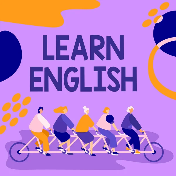 수화를 하는 것은 영어를 배우는 것입니다. 비즈니스 개념 보편 언어쉬운 커뮤니케이션 및 이해 동료 자전거 대체 성공 문제 해결에 성공적 인 팀 워크. — 스톡 사진