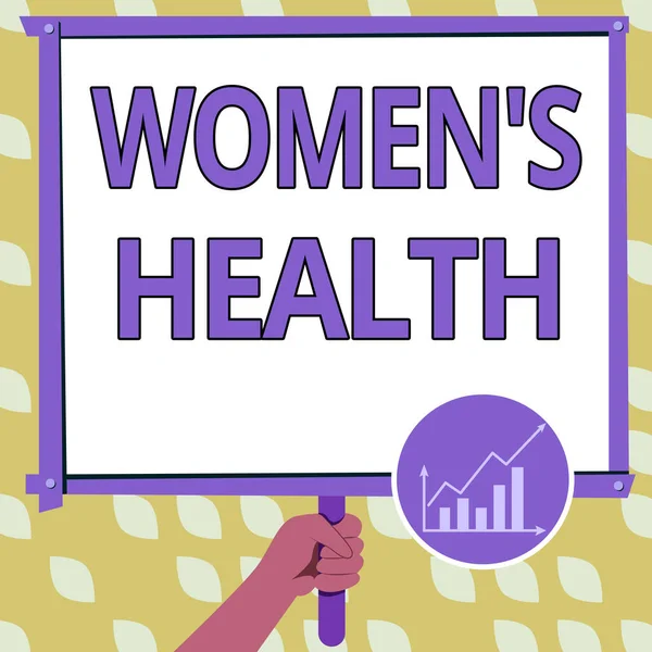 Inspiráció jeleit mutatja a Women S Health. Üzleti megközelítés A nők s a fizikai egészségi következmény elkerülése betegség Kézfogás Panel Board Megjelenítve legújabb pénzügyi növekedési stratégiák. — Stock Fotó