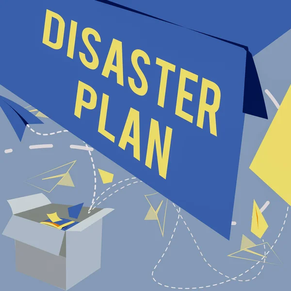 Inspiration showing sign Disaster Plan. Word for Respond to Emergency Preparedness Survival and First Aid Kit Open Box With Flying Paper Planes Presenting New Free Ideas — Stock Photo, Image