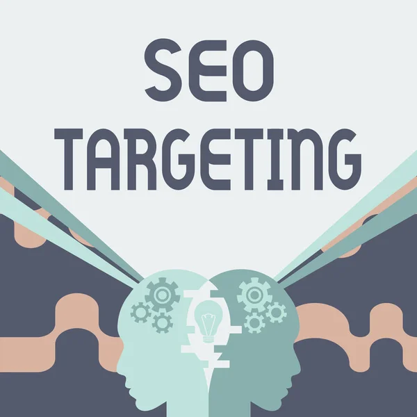 Firma mostrando Seo Targeting. Idea de negocio Palabras clave específicas para la página de aterrizaje de ubicación Mentes de dominio superiores que combinan ideas Creando estrategias innovadoras Mostrando trabajo en equipo. — Foto de Stock