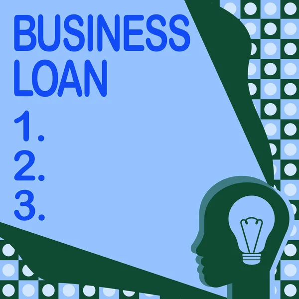 Tekst bijschrift presenteren Business Loan. Woord voor krediet Hypotheek Financiële bijstand Voorschotten Debt Head met verlichte gloeilamp met Showing Technology Ideas. — Stockfoto