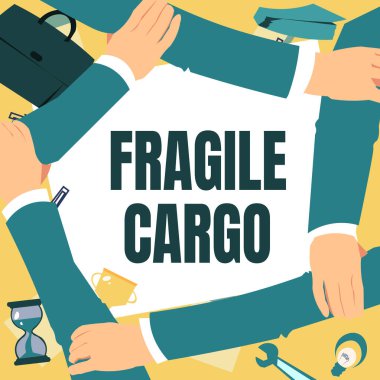 Kırılgan Kargo 'yu gösteren bir tabela. Dikkat Baloncuklu Kırılabilir Tutma Kolu Cam Zararlı Eşyalar Dört El Tutma Kolu Bağlantıyı Birlikte Gösterme Sembolü.