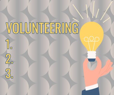 Gönüllü olarak sunulan metin başlığı. Yeni Fikirler Sunan Resmi Kıyafetli El Tutma Lambası ile Zorunlu Mali kazanç olmaksızın hizmet sağlama kavramı Proje için Yeni Fikirler,