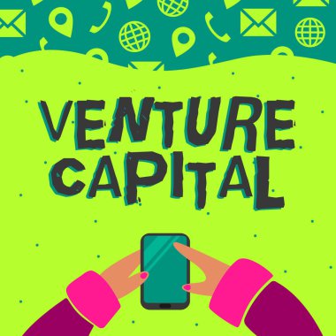 El yazısı işareti Venture Capital. Şirketler tarafından sağlanan ticari sergi finansmanı küçük birinci aşama El Tutma Cep Telefonu Baskı Uygulaması Gösterme Teknolojisi.