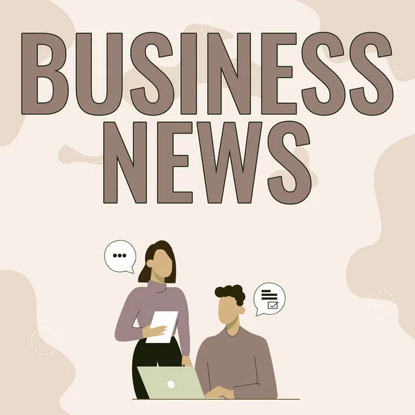 Panneau affichant Business News. Concept d'entreprise Avis commercial Rapport sur le commerce Mise à jour sur le marché Aperçu de l'entreprise Partenaires partageant de nouvelles idées pour améliorer les compétences Stratégies de travail. — Photo