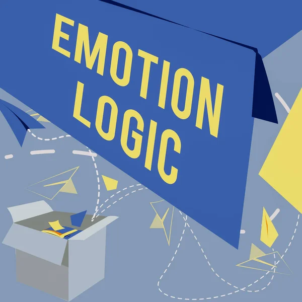 Pisanie tekstu Emotion Logic. Internet Concept Heart or Brain Soul or Intelligence Confusion Równa równowaga Otwarte pudełko z latającymi samolotami papierowymi przedstawiającymi nowe darmowe pomysły — Zdjęcie stockowe