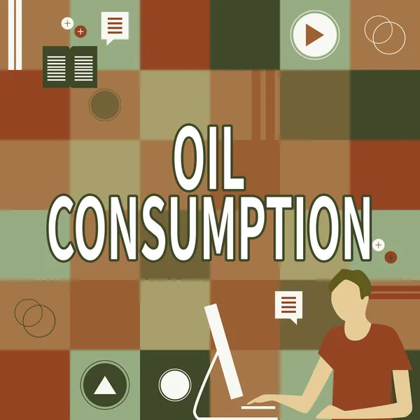 석유 소비 (Oil Consumption) 는 석유 소비를 의미 한다. 이 항목에 쓰여 있는 말은 미래를 견고하게 하는 사상을 이끄는 혁신적 사고 기업의 하루 배럴 당 소비되는 석유의 총량이다. — 스톡 사진