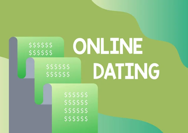 Sign displaying Online Dating. Business overview Searching Matching Relationships eDating Video Chatting File paper representing future financial plans calculating mortgage. — Stock Photo, Image