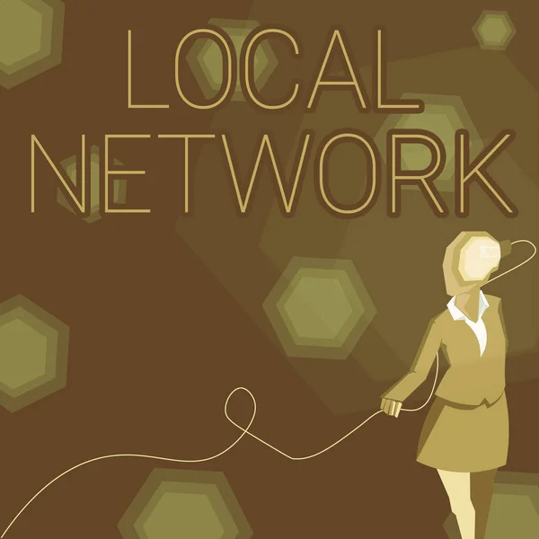 Text caption presenting Local Network. Business approach Intranet LAN Radio Waves DSL Boradband Switch Connection Lady wearing suit with a head full of ideas represented by a light bulb. — Stock Photo, Image