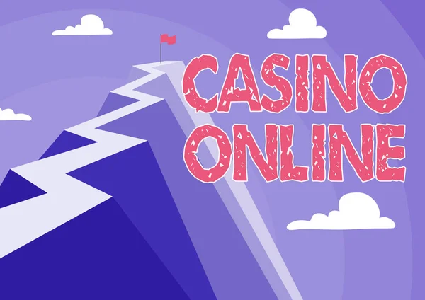 Konceptuální titulek Kasino online. Word for Computer Poker Game Gamble Royal Bet Lotto High Stakes Mountain ukazuje vysokou silnici symbolizující dosažení cílů úspěšně. — Stock fotografie