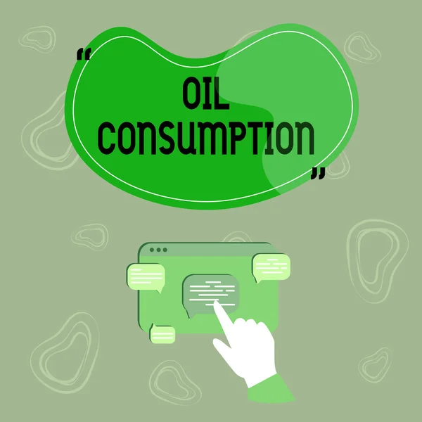 Texto que presenta el consumo de petróleo. Descripción general del negocio Esta entrada es el petróleo total consumido en barriles por día Mostrando la mano Gráfico Crecimiento Indicación Navegador Web Pantalla. —  Fotos de Stock