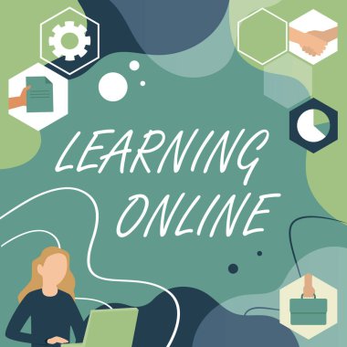 Kavramsal Başlık Öğrenme Online. İş görüşü, internet ve teknolojinin yardımıyla, İstikrarlı Geleceğe Yönelik Fikirlere Yönelik Yenilikçi Kadın.