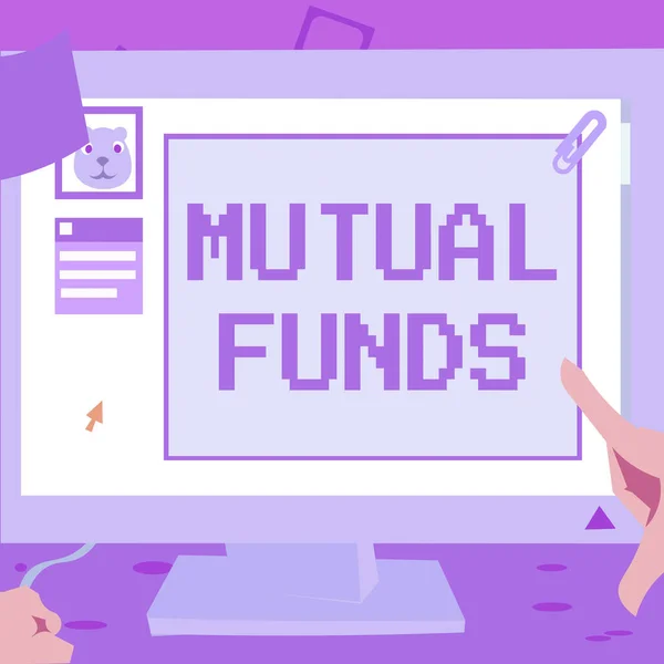 Conceptual caption Mutual Funds. Business approach An investment program funded by shareholders Individual Stocks Hand Touching Desktop Inside Web Browser Showing Recent Technology. — Stock Photo, Image