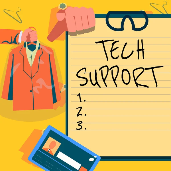 Conceptual display Tech Support. Word for Assisting individuals who are having technical problems Hands Holding Uniform Showing New Open Career Opportunities. — Stock Photo, Image