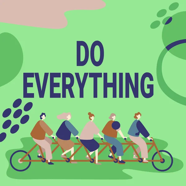 Inspiration visar tecken Gör allt. Begreppet "Jack of All Trades Self Esteem Ego Pride No Limits Colleagues Riding Bicycle" Företrädare för lagarbete Framgångsrik problemlösning. — Stockfoto