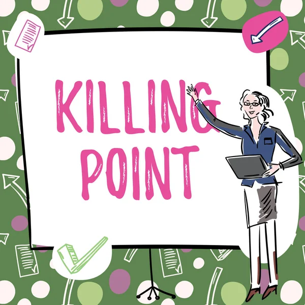 Legenda conceitual Killing Point. Visão geral do negócio Fase Fim Revisão Fase Gate Project Evaluation No Go Empresária Casual Permanente Apresentando Gráficos E Novas Ideias Maravilhosas. — Fotografia de Stock