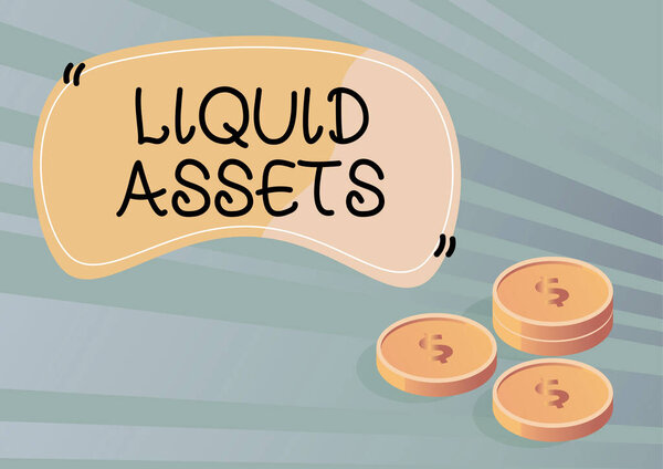 Знак, показывающий ликвидные активы. Бизнес-идея Денежные средства и банковские балансы Ликвидность Отложенные фондовые монеты, символизирующие будущие финансовые планы успешного расчета ипотечного кредита.