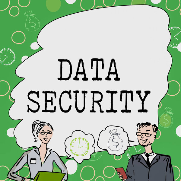 Text sign showing Data Security. Business concept Confidentiality Disk Encryption Backups Password Shielding Team Members Looking At Whiteboard Brainstorming New Solutions.