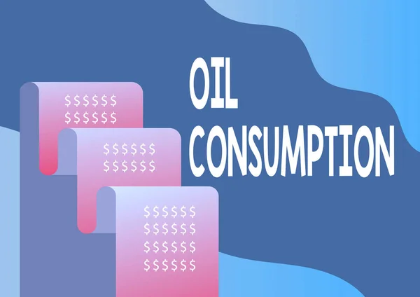 Ispirazione che mostra il segno Consumo di Olio. Parola Scritto su Questa voce è il totale del petrolio consumato in barili al giorno File paper che rappresenta i futuri piani finanziari di calcolo del mutuo. — Foto Stock