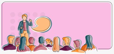 En yeni iş stratejilerinin sergilendiği istikrarlı ekonomiyi oluşturan halka konuşma sunumu yapan kişi. Yenilikçi düşünceler sergileyen insanlar hedeflerine ulaşan.