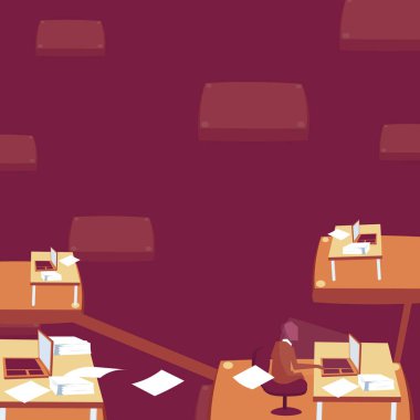 Takım lideri sanal olarak bilgisayar aracılığıyla iletişim kurar. Zaman ofisinde çalışan bir erkek. Üretken, dizüstü bilgisayarla basılı belgeleri işlemekle meşgul..